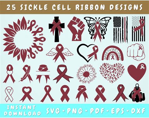 Sickle Cell Awareness SVG Bundle, 25 Designs, Sickle Cell Ribbon SVG ...