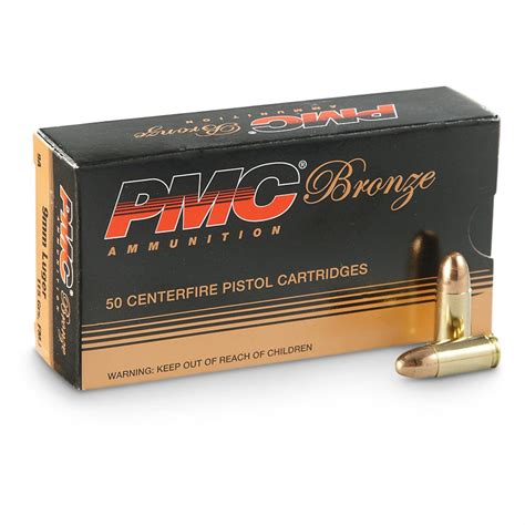 PMC Bronze, 9mm Luger, FMJ, 115 Grain, 50 Rounds - 51649, 9mm Ammo at ...