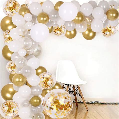 Buy White Gold Balloon Arch Kit, 102Pcs Silver Gold Balloon Garland Kit ...