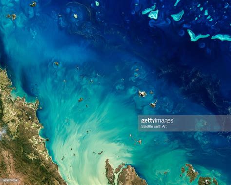 Satellite Image Of Great Barrier Reef Queensland High-Res Stock Photo ...