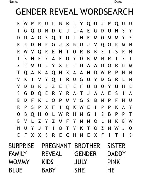 Gender reveal Word Search - WordMint