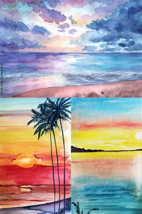 Easy Watercolor Sunset Painting Tutorials and Ideas - Clementine Creative