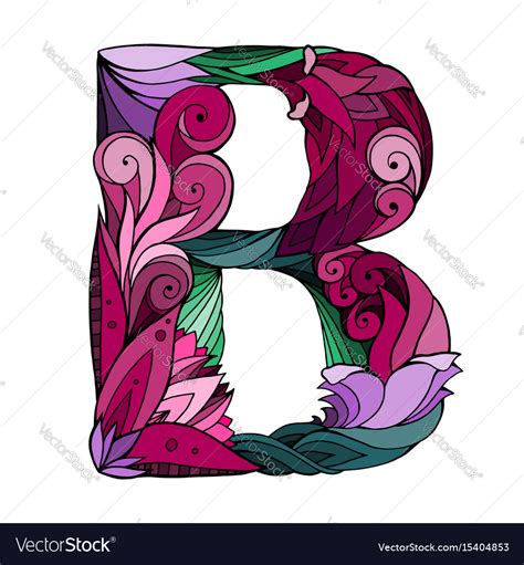 Freehand drawing capital letter b with floral Vector Image