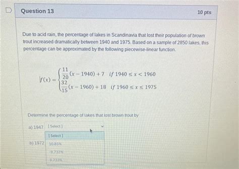 Solved Due to acid rain, the percentage of lakes in | Chegg.com