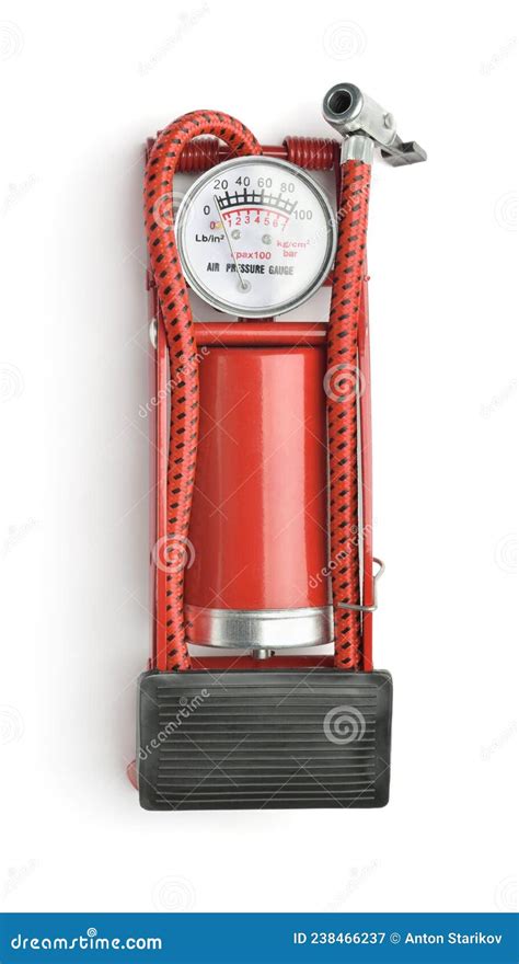 Front View of Red Car Tyre Foot Pump Stock Image - Image of mechanic ...