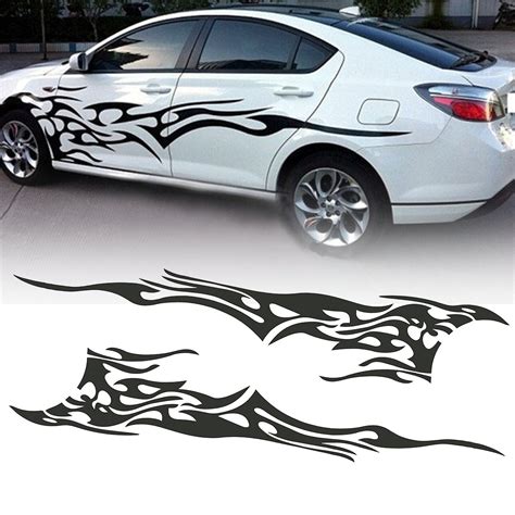 2Pcs 210.5x48cm DIY Flame Graphics Vinyl Car Side Stickers Decal ...