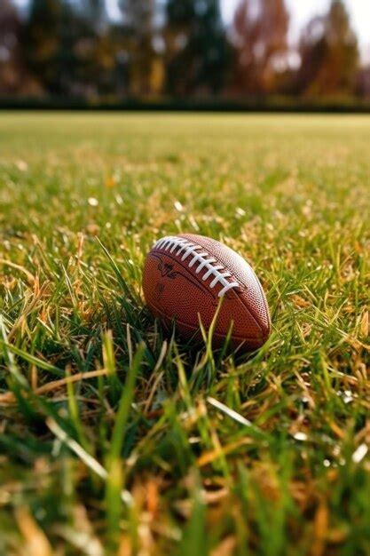 Premium AI Image | Closeup of an american football on a grass field ...