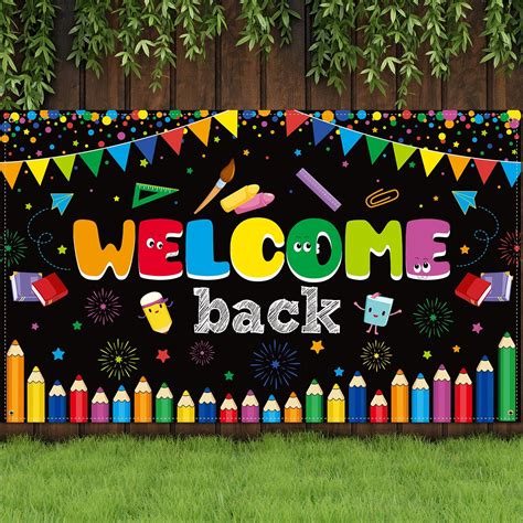 Buy Welcome School Banner First Day of School Backdrop Banner Large ...