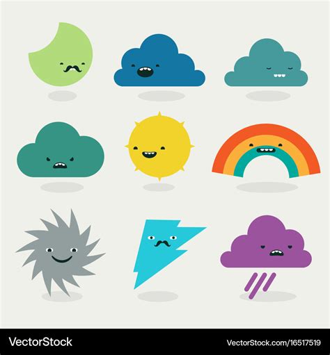 Cute weather emojis characters collection Vector Image