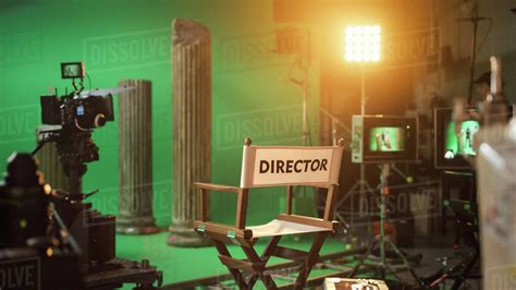 Film Studio Set with Focus on Empty Director's Chair. On the Studio ...