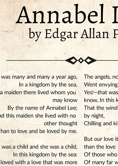 Annabel Lee by Edgard Allan Poe Edgard Allan Poe Poem Wall - Etsy