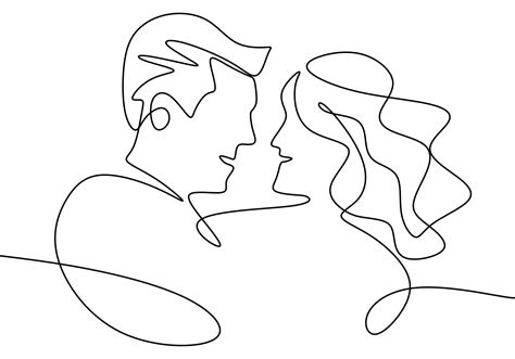 Continuous line drawing. Portrait of Romantic couple. Lovers theme ...