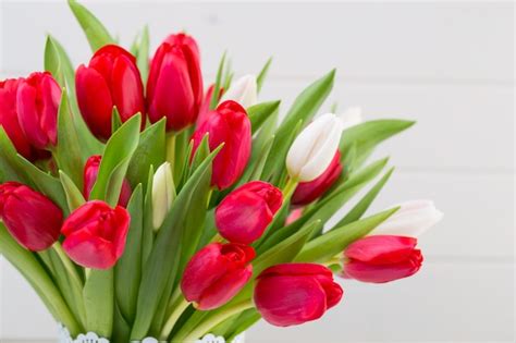 Premium Photo | Fresh red tulip flowers bouquet