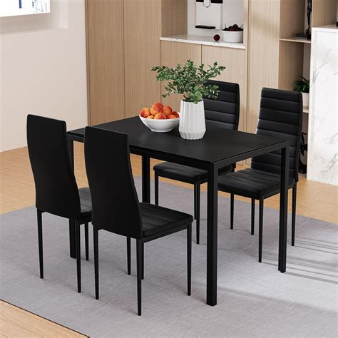 Artiss Dining Set 5-PCS Wooden Dining Table Set Black - Bunnings Australia