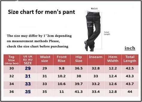 mens pants size chart - Google Search | Mens pants size chart, Mens ...