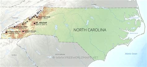 Physical map of North Carolina