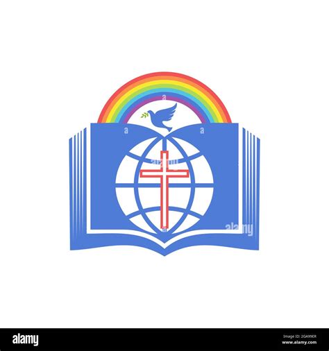 Illustration biblique. Une Bible ouverte, un arc-en-ciel de l'alliance ...