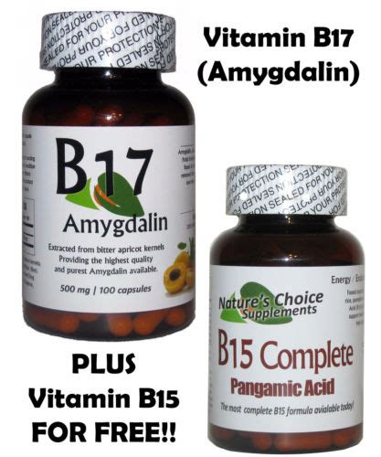 Vitamin B17 Amygdalin 500mg 100 Capsules / Plus Vitamin B15 Bottle Fre ...