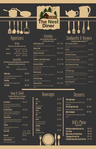 The Nest Diner Menu