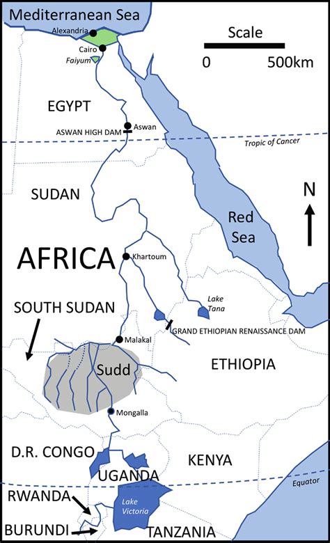 2 Map of the Nile Basin including the Blue and White Nile tributaries ...