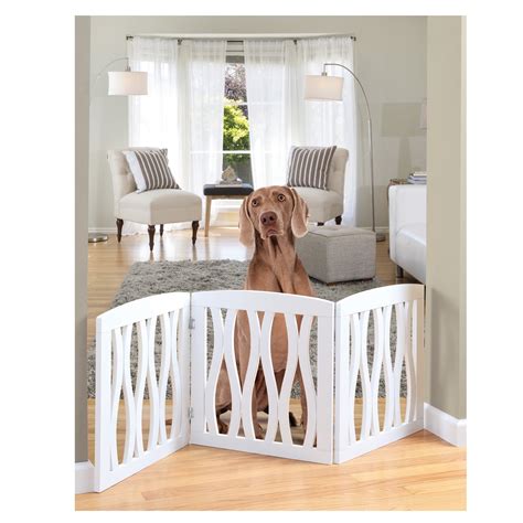 Etna Folding 3 Panel Wood Pet Gate with Wavy Design - White - Walmart ...