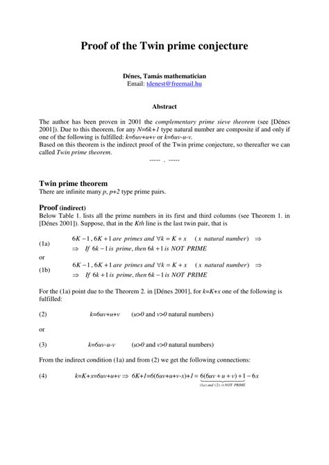 (PDF) Proof of the Twin prime conjecture Dénes, Tamás mathematician ...