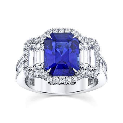 Emerald Cut Sapphire & Diamond Three Stone Ring | Nicole Mera