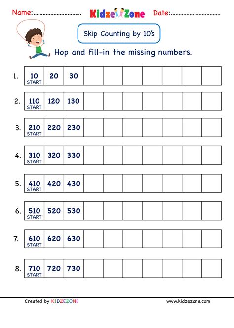 Grade 2 Math Number Practice worksheets - Skip Counting by 10