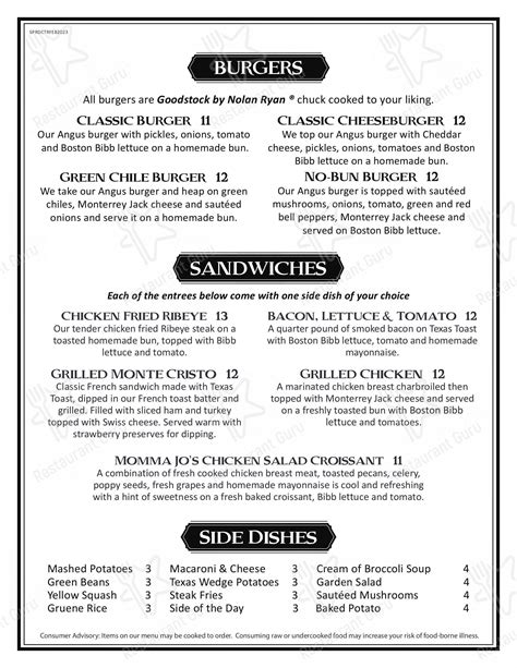 Menu at Sweetie Pie's Ribeyes steakhouse, North Richland Hills