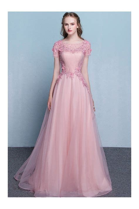 Rose Pink Beaded Sheer Neck Long Prom Dress With Train - $133.89 # ...