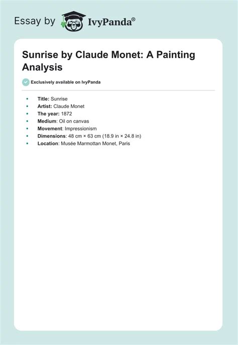 Sunrise by Claude Monet: A Painting Analysis - 314 Words | Critical ...