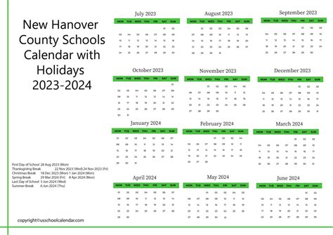 New Hanover County Schools Calendar with Holidays 2023-2024