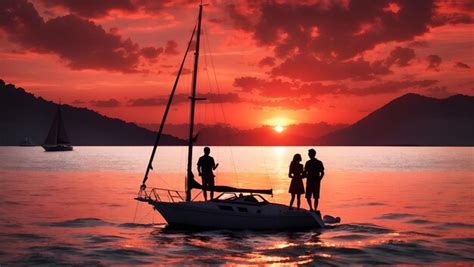 Premium Photo | Sailing Ship Silhouette In Red Sunset On The Sea