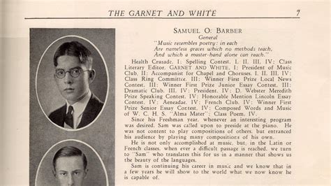 Yearbook from high school - Samuel Barber: Absolute Beauty