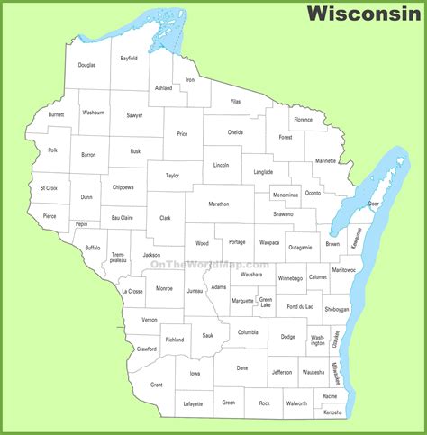 Map Of Counties In Wisconsin - Canyon South Rim Map