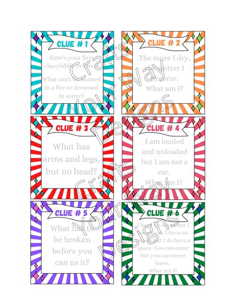 Printable Indoor Clues Riddles Scavenger Hunt / Treasure Hunt for Teens ...