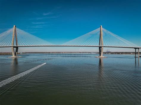 Aerial View of the Arthur Ravenel Jr. Bridge Over River Stock Photo ...