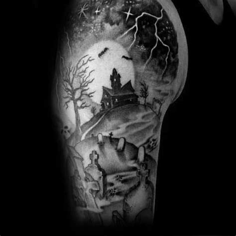 60 Haunted House Tattoo Designs For Men – Spooky Spot Ink Ideas