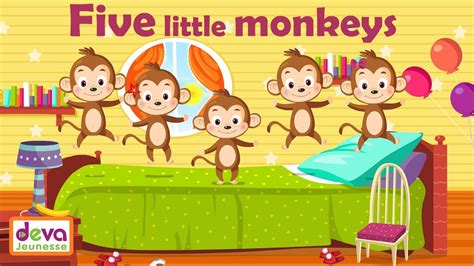 Five little monkeys jumping on the bed with lyrics ⒹⒺⓋⒶ Nursery Rhymes ...