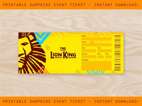 Printable the Lion King Broadway Ticket Surprise, Musical Collectible ...