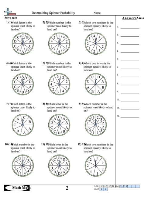 Determining Spinner Probability Worksheet printable pdf download