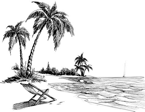 Gambar Sketsa Pemandangan Pantai | Harian Nusantara