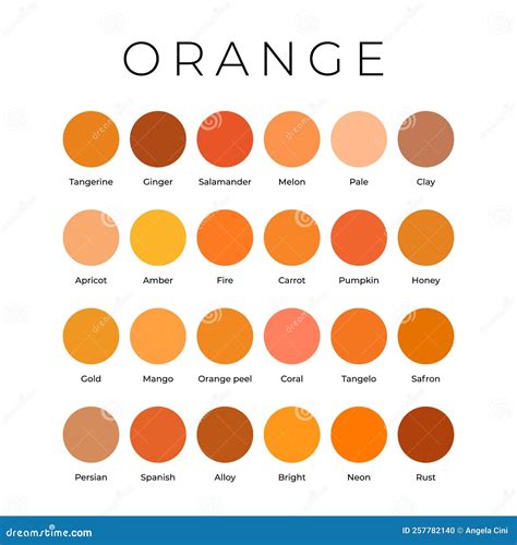 Orange Color Shades Swatches Palette with Names Stock Vector ...