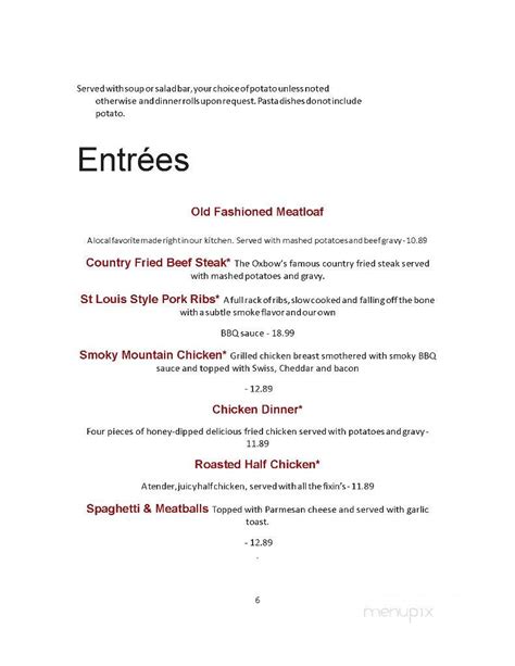 Menu of Oxbow Restaurant in Lander, WY 82520