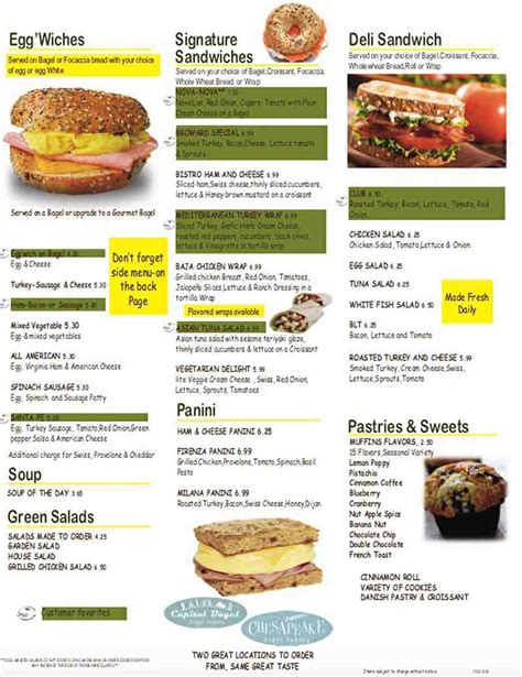 Menu for Chesapeake Bagel Bakery (1531 E Commercial Blvd Oakland Park ...