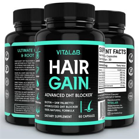 Hair Gain Biotin Hydrolyzed DHT Blocker Hair Growth Vitamins 10000mcg ...