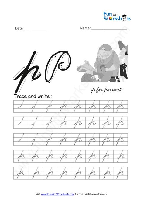 Cursive Handwriting (small Letter p) - free printable worksheets