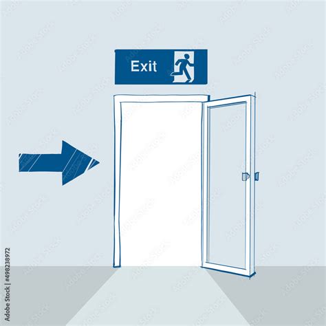 Symbol exit. Open door. Evacuation sing. Vector illustration sketch ...