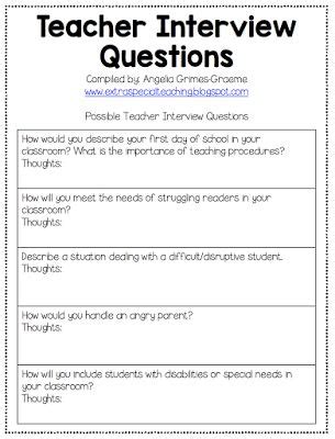 the teacher interview question sheet for students to use in their ...