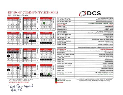 School Year Calendar | Detroit Community Schools